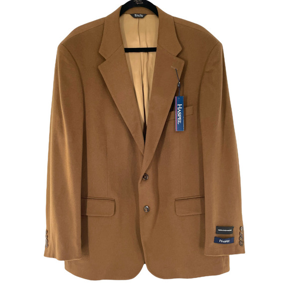 NWT Haspel Cashmere Jacket Coat Button-Up Flap Pockets Size 46L Brown - Picture 1 of 16
